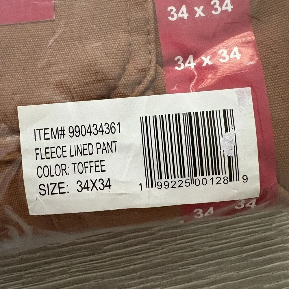 NWT Coleman Toffee Brown Tear Free Fleece‎ Lined Utility Pants Size 34 x 34 $90